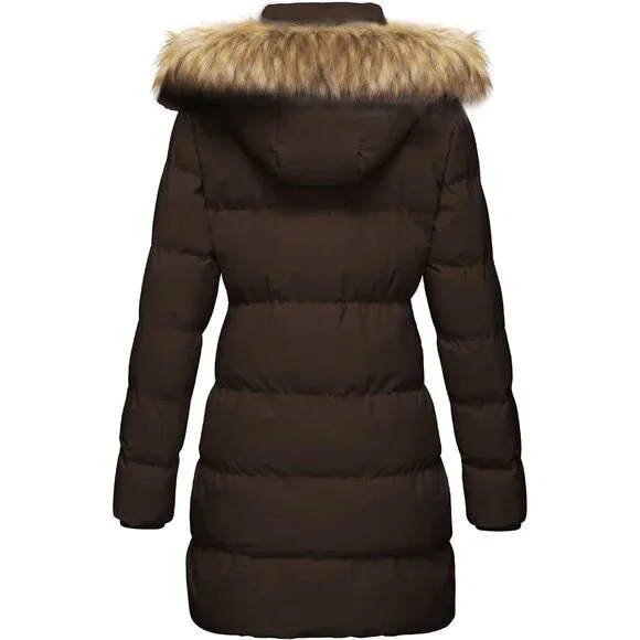 Women's Coffee Winter Thicken Puffer Coat Warm Jacket With Removable Hood